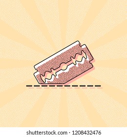 razor blade and cutting line. simple single icon. Vintage retro typography with offset printing effect. Dots poster with comics pop art background