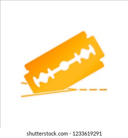 razor blade and cutting line. simple icon. Orange sign with low light on white background