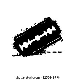 razor blade and cutting line. simple icon. Black ink with splashes on white background