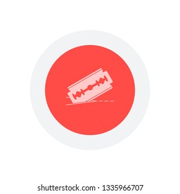 razor blade and cutting line. simple icon. Icon in colored circle with gray bold border. Web button, modern flat design