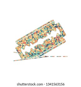 razor blade and cutting line. simple icon. Colored mosaic with polygons