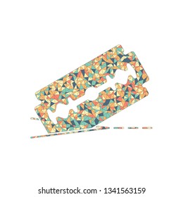 razor blade and cutting line. simple icon. Colored mosaic with polygons