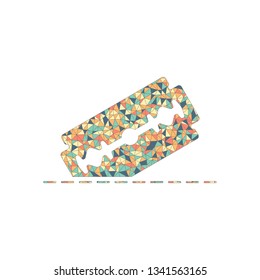 razor blade and cutting line. simple single icon. Colored mosaic with polygons