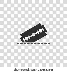 razor blade and cutting line. simple single icon. Black symbol on transparency grid
