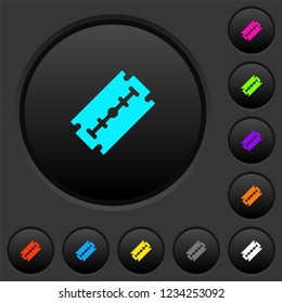 Razor blade dark push buttons with vivid color icons on dark grey background