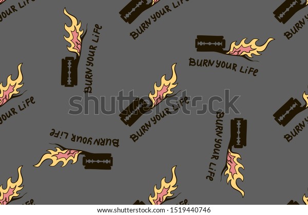 Razor Blade Fire Seamless Pattern Stock Vector (Royalty Free ...