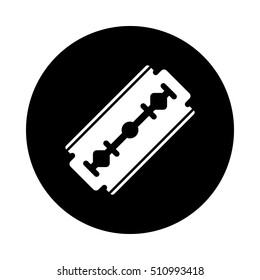 Razor blade icon. Black icon isolated on white background. Round icon. Razor blade silhouette. Simple circle icon. Web site page and mobile app design vector element.