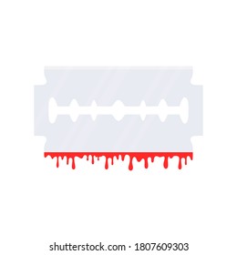 Razor blade icon with blood. Sharp blade grey vector illustration isolated on white  