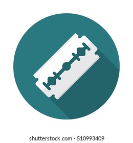 Razor blade icon with long shadow. Flat design style. Round icon. Razor blade silhouette. Simple circle icon. Modern flat icon in stylish colors. Web site page and mobile app design vector element.