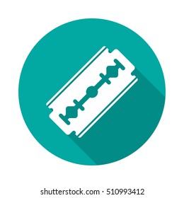 Razor blade icon with long shadow. Flat design style. Round icon. Razor blade silhouette. Simple circle icon. Modern flat icon in stylish colors. Web site page and mobile app design vector element.
