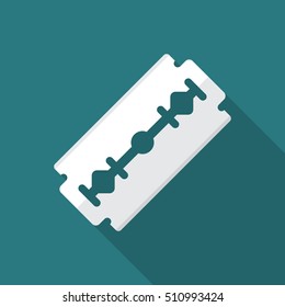 Razor blade icon with long shadow. Flat design style. Razor blade silhouette. Simple icon. Modern flat icon in stylish colors. Web site page and mobile app design vector element.