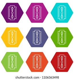 Razor blade icons 9 set coloful isolated on white for web