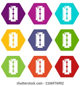Razor blade icons 9 set coloful isolated on white for web
