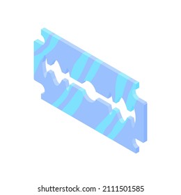 Razor blade isometric icon. Hand drawn vector illustration isolated on white. Flat color design.