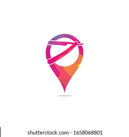 Razor blade map pin shape concept logo design. simple flat vector illustration. Barber shop logo, label. Barber shop logo with barber razor	
