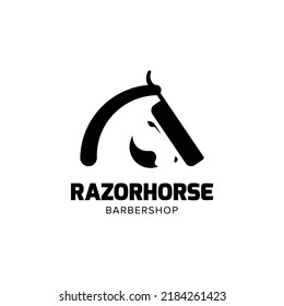 razor blade with negative space a horse shape logo design