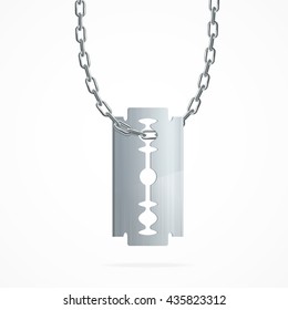 Razor Blade on Silver Chain Isolated on White Background. Vector illustration