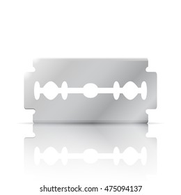 Razor blade realistic 3d object with reflection, front view, 3d vector illustration, isolated on white background, eps 10