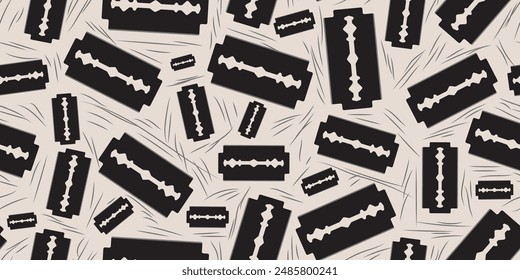 Razor blade seamless pattern background. Black and white abstract texture. Trendy fabric print. Vector illustration