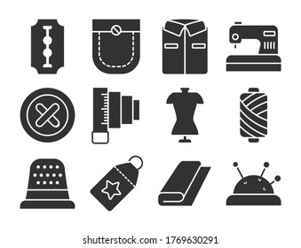 razor blade and sewing icon set over white background, silhouette style, vector illustration