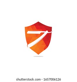 Razor blade shield shape concept  logo design. simple flat vector illustration. Barber shop logo, label. Barber shop logo with barber razor	