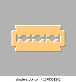 Razor blade sign. Emboss effect with light orange icon on gray background.
