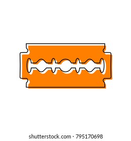 Razor blade sign. Vector. Black line icon with shifted flat orange filled icon on white background. Isolated.