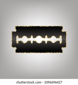 Razor blade sign. Vector. Blackish icon with golden stars at grayish background.