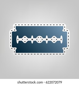 Razor blade sign. Vector. Blue icon with outline for cutting out at gray background.