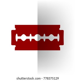Razor blade sign. Vector. Bordo icon on white bending paper background.