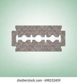 Razor blade sign. Vector. Brown flax icon on green background with light spot at the center.