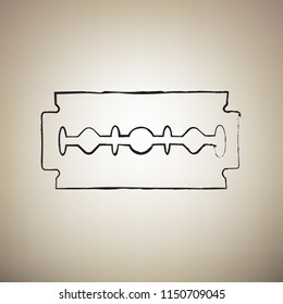 Razor blade sign. Vector. Brush drawed black icon at light brown background.