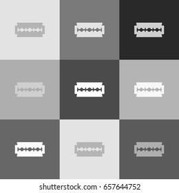 Razor blade sign. Vector. Grayscale version of Popart-style icon.