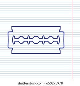 Razor blade sign. Vector. Navy line icon on notebook paper as background with red line for field.