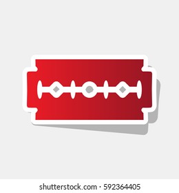 Razor blade sign. Vector. New year reddish icon with outside stroke and gray shadow on light gray background.