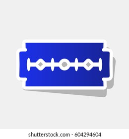 Razor blade sign. Vector. New year bluish icon with outside stroke and gray shadow on light gray background.