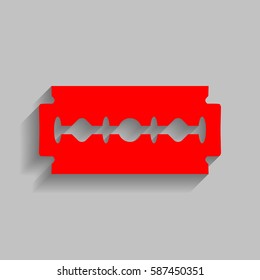 Razor blade sign. Vector. Red icon with soft shadow on gray background.