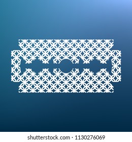 Razor blade sign. Vector. White textured icon at lapis lazuli gradient background.