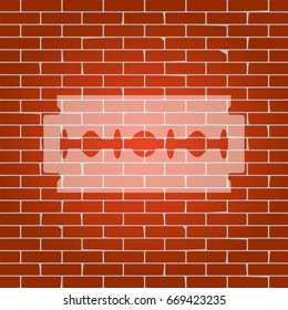 Razor blade sign. Vector. Whitish icon on brick wall as background.