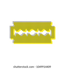 Razor blade sign. Vector. Yellow icon with square pattern duplicate at white background. Isolated.