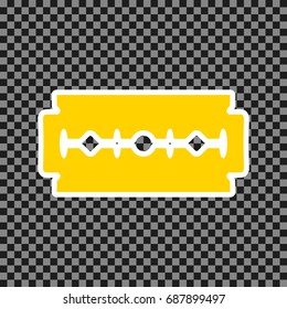 Razor blade sign. Vector. Yellow icon with white contour on dark transparent background.
