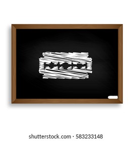 Razor blade sign. White chalk icon on black school board with sh