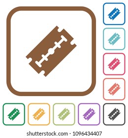 Razor blade simple icons in color rounded square frames on white background
