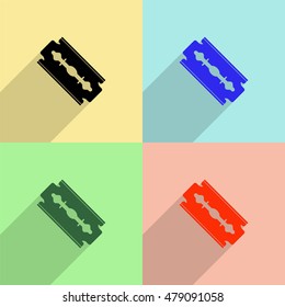 Razor blade vector icon - colored set with long  shadow