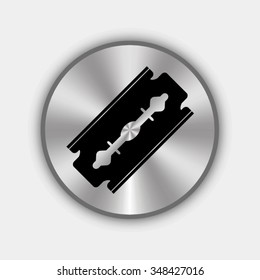 razor blade vector icon on round metallic button