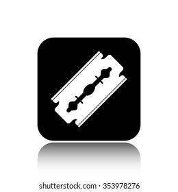 razor blade vector icon on black button with reflection