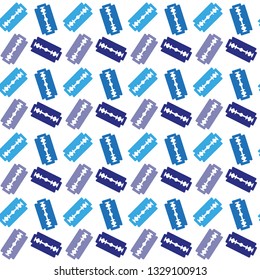 Razor blades blue on a white background, seamless pattern, vector