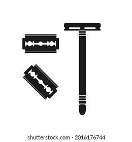 Razor and blades icon. Shaving tools. Vector illustration.