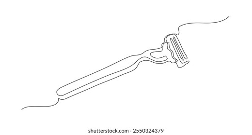 Rasierer mit Klingen für die Sicherheitsrasierung. Kontinuierliche Linienzeichnung. Schwarz-weiße Vektorgrafik im Linien-Kunststil.