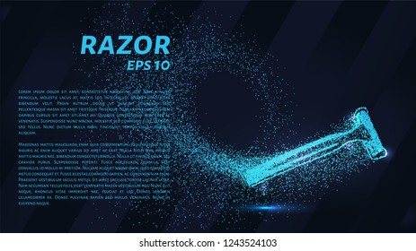 Razor of blue glowing dots. Particle razor. Vector illustration